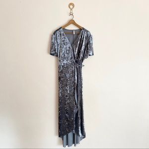 Grey Velvet High-low Wrap Dress